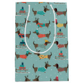 ギフトとそりパターン付きホリデーダックスシャンド ミディアムペーパーバッグ (正面)