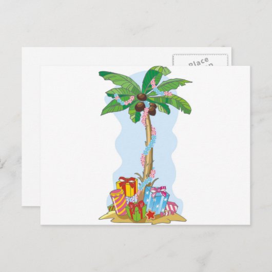 ギフトとのヤシの木のクリスマス シーズンポストカード (正面/裏面)