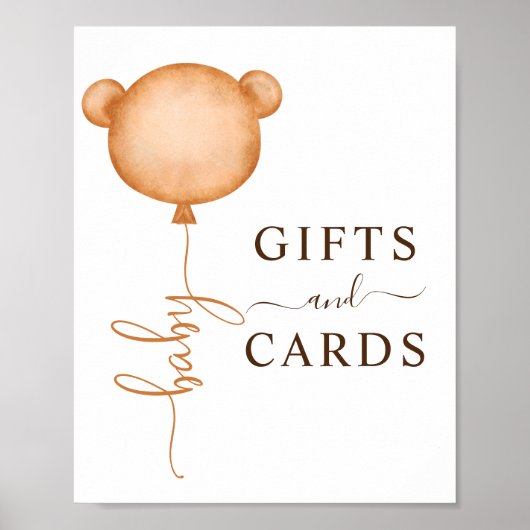 ギフトとカードサインクマ気球ベビーシャワー ポスター (正面)