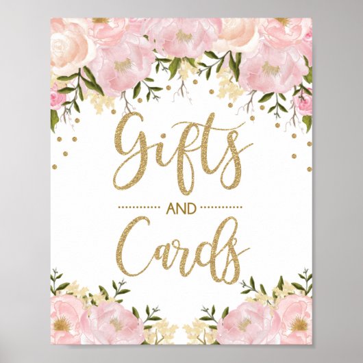ギフトとカードピンク結婚フローラの装飾 ポスター (正面)
