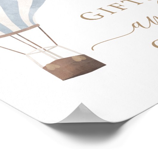 ギフトとカードブルーホットエアバルーン赤ちゃんシャワー ポスター (角)