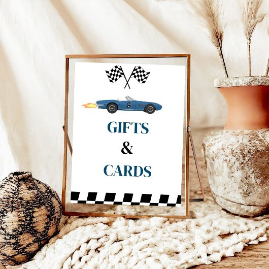 ギフトとカードレースカー誕生日パーティサイン ポスター