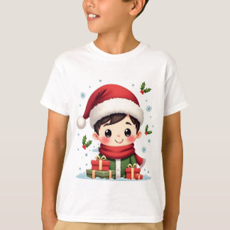 ギフトとサンタのあるクリスマスの急性の少年 Tシャツ