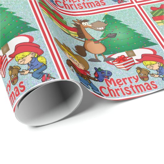 ギフトとスティック馬の子供のギフトラップ付き馬 ラッピングペーパー (ロールコーナー)