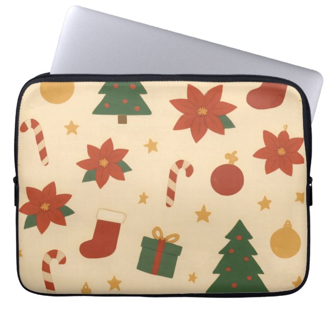 ギフトとツリーのあたたかなクリスマスパターン ラップトップスリーブ (正面)