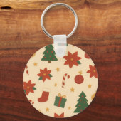 ギフトとツリーの居心地の良いクリスマスパターン キーホルダー (正面)