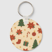 ギフトとツリーの居心地の良いクリスマスパターン キーホルダー (裏面)