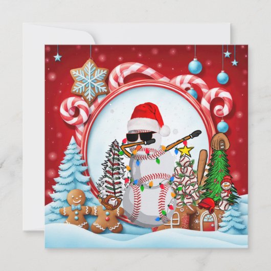 ギフトとボールのある野球のクリスマス シーズンカード (正面)