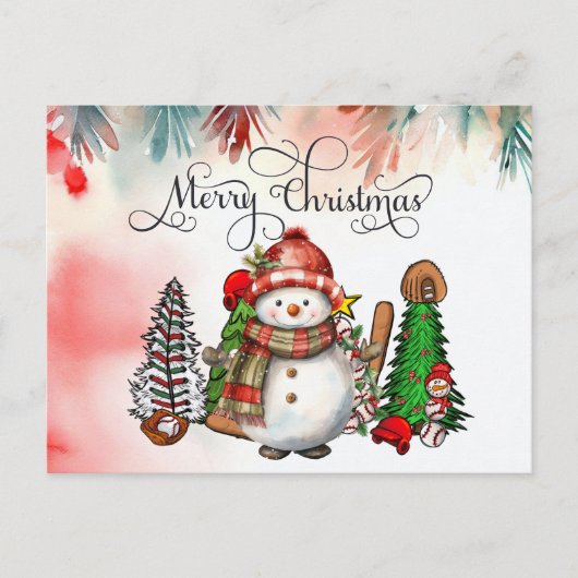 ギフトとボールのある野球のクリスマス シーズンポストカード (正面)