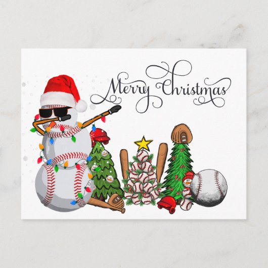 ギフトとボールのある野球のクリスマス シーズンポストカード (正面)