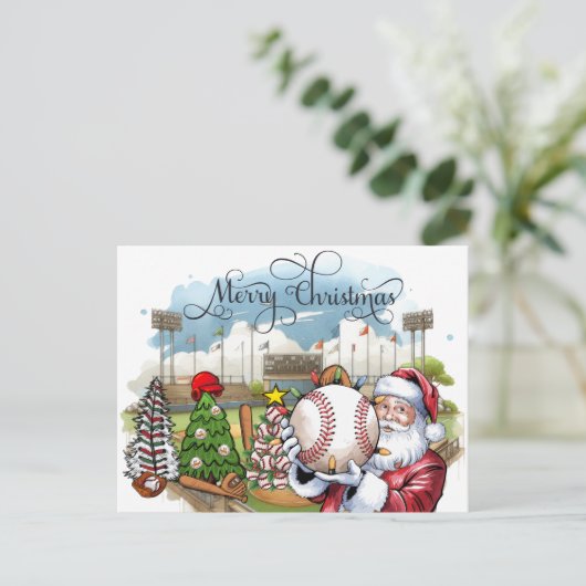 ギフトとボールホリデー付き野球クリスマス シーズンポストカード (スタンド正面)