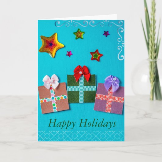 ギフトと星の休日のグリーティングカード シーズンカード (正面)