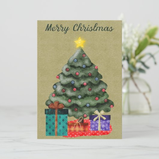 ギフトと金ゴールドスターと一緒に楽しいクリスマス シーズンカード (スタンド正面)