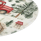 ギフトと雪だるまの赤いトラック カッティングボード (角)