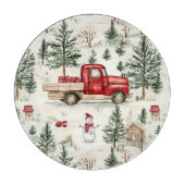 ギフトと雪だるまの赤いトラック カッティングボード (正面)