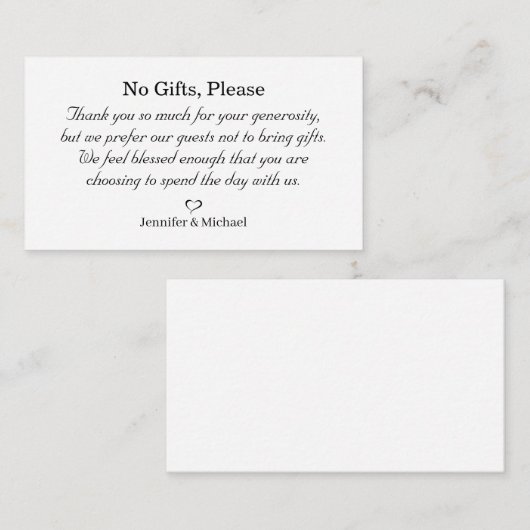 ギフトなし喜んで結婚式のギフトのミニマリストに注意 エンクロージャーカード (正面/裏面)