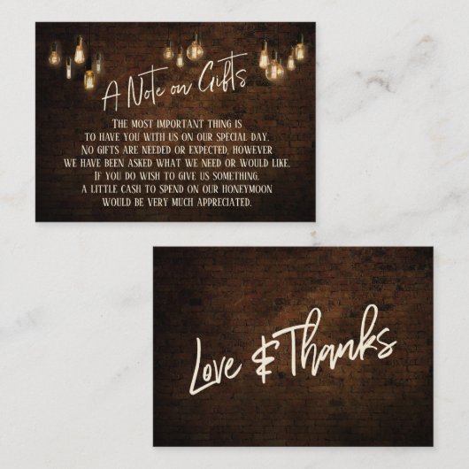 ギフトについてのメモ暗いレンガと暖かいエジソンライト エンクロージャーカード (正面/裏面)