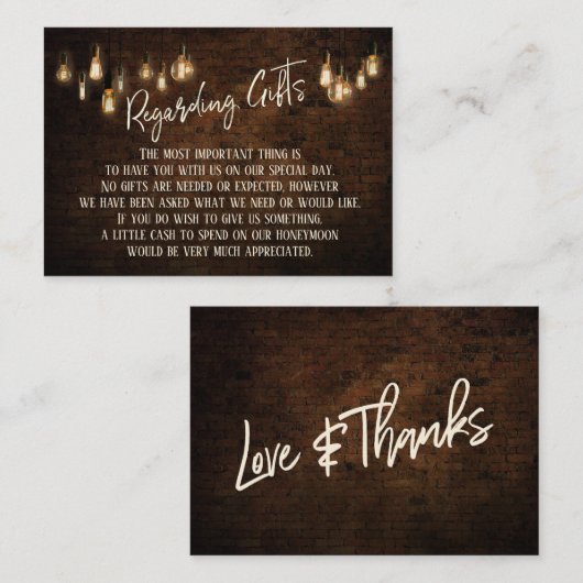 ギフトについて暗いレンガと暖かいエジソンライト エンクロージャーカード (正面/裏面)