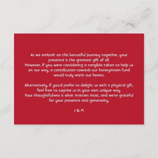 ギフトに注ぐ緋花びらの優雅さ エンクロージャーカード (裏面)