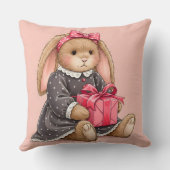 ギフトのある灰色のビロードのドレスを着たウサギ クッション (裏面)