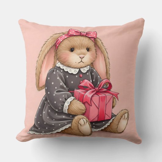 ギフトのある灰色のビロードのドレスを着たウサギ クッション (正面)