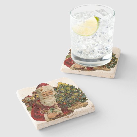 ギフトのクリスマスのヴィンテージサンタクロース ストーンコースター (横)