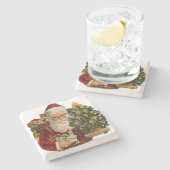 ギフトのクリスマスのヴィンテージサンタクロース ストーンコースター (横)