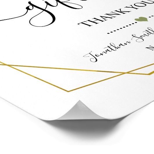 ギフトのサインのシャワー結婚式の受付の緑の金ゴールド ポスター (角)