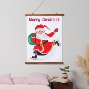 ギフトのタペストリーを持つクリスマスぶら下がったサンタクロース 吊り下げ型タペストリー