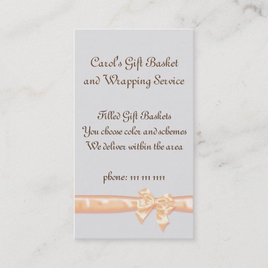 ギフトのバスケットサービステンプレート、シンプルなモモのリボン 名刺 (正面)