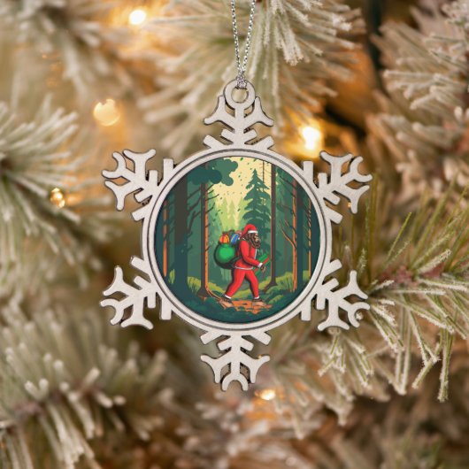 ギフトのビッグフットサンタクロース袋 スノーフレークピューターオーナメント (ツリー)