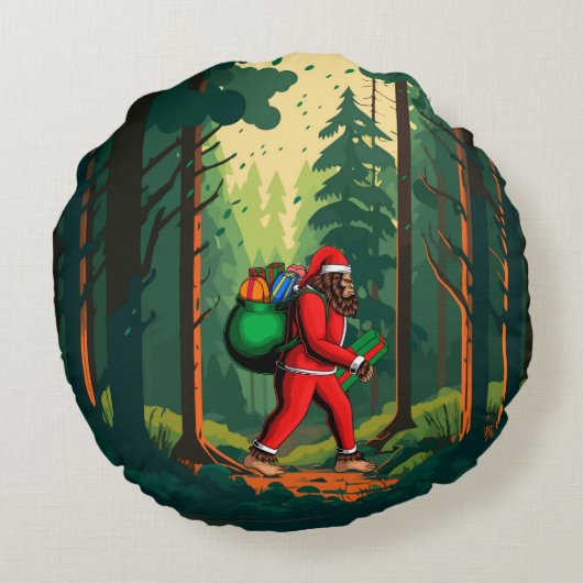 ギフトのビッグフットサンタクロース袋 ラウンドクッション (裏面)