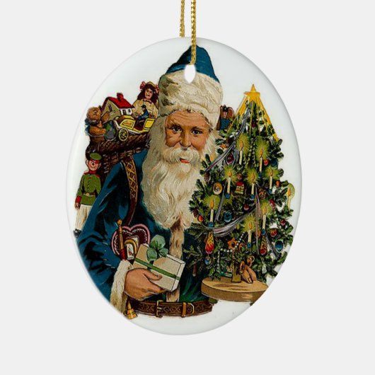 ギフトのヴィンテージのオーナメントを運んでいるビクトリアンなサンタ セラミックオーナメント (右)