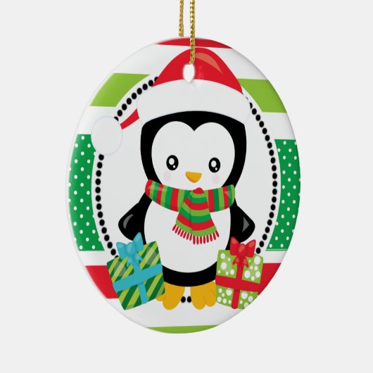 ギフトの休日のパーソナライズなクリスマスのペンギン セラミックオーナメント (右)