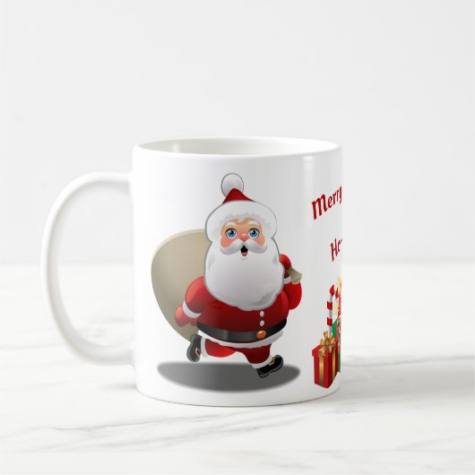 ギフトの完全な袋を持つかわいいサンタクロース コーヒーマグカップ (左)