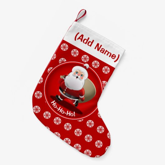 ギフトの完全な袋を持つ幸せなサンタクロース スモールクリスマスストッキング (正面 (吊り時))