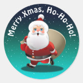 ギフトの完全な袋を持つ幸せなサンタクロース ラウンドシール (正面)