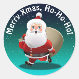 ギフトの完全な袋を持つ幸せなサンタクロース ラウンドシール