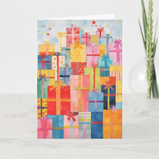 ギフトの積み重包まれたねクリスマスカード カード (正面)