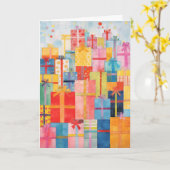 ギフトの積み重包まれたねクリスマスカード カード (黄色い花)