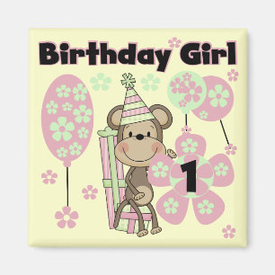 ギフトの第1誕生日のTシャツを持つ女の子猿 マグネット