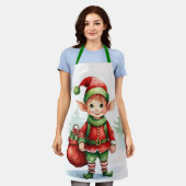 ギフトの袋を持つクリスマス小妖精や小人 エプロン (着用した状態)