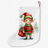 ギフトの袋を持つクリスマス小妖精や小人 スモールクリスマスストッキング (裏面)