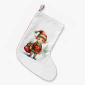 ギフトの袋を持つクリスマス小妖精や小人 スモールクリスマスストッキング (正面 (吊り時))