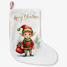 ギフトの袋を持つクリスマス小妖精や小人 スモールクリスマスストッキング