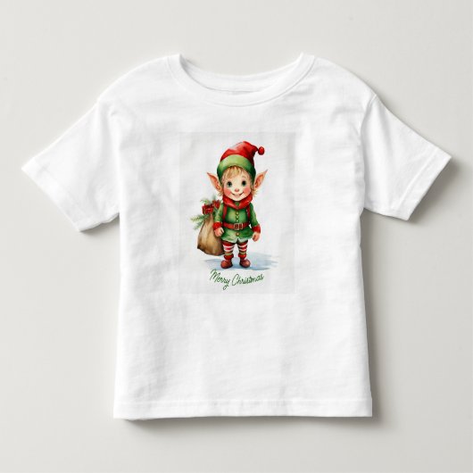 ギフトの袋を持つクリスマス小妖精や小人 トドラーTシャツ (正面)