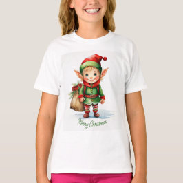 ギフトの袋を持つクリスマス小妖精や小人 Tシャツ