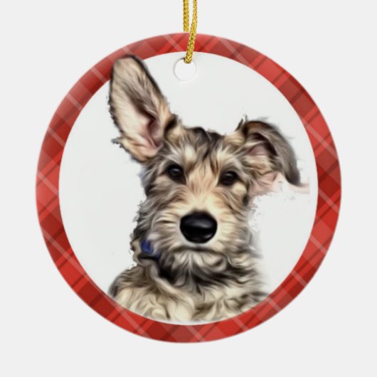 ギフトの袋を持つ子鹿の子犬のオーナメント セラミックオーナメント (正面)