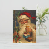 ギフトの降雪を提供するヴィンテージの森林サンタ シーズンカード (スタンド正面)