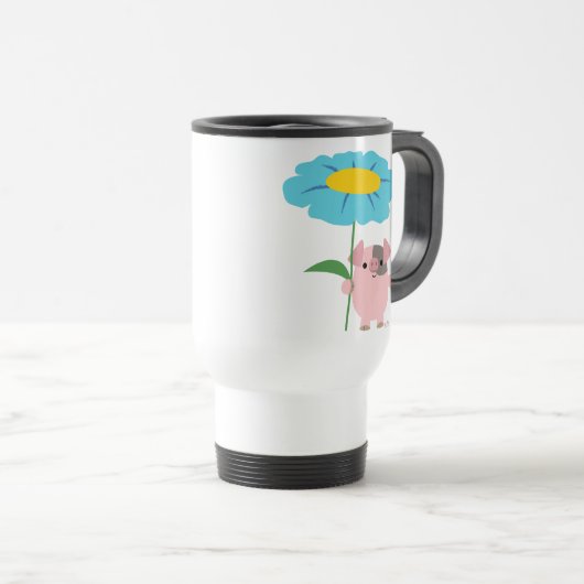 ギフトの(青い)通勤者のマグを持つかわいい漫画のブタ トラベルマグ (正面右)